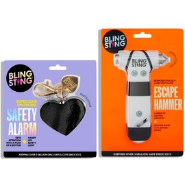 BLINGSTING Personal Safety Alarm & Car Escape Hammer Tool, 125 db Siren Keychain & LED Light, Emergency Window Breaker & Seat Belt Cutter, Women's Cute Auto Accessories