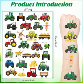 Eiapadeor Tractor Theme Temporary Tattoos - 200+ Tattoo Stickers For Boys Girls Kids Tattoos For Kids Birthday Party Supplies Fake Tattoo Sticker Transportation Theme Party Favors
