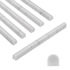 Adolif Carrara White Marble Pencil Trim Liner, 3/4"X12" Bullnose Tile Edge Trim for Kitchen and Shower Wall, Polished, 15 Pcs