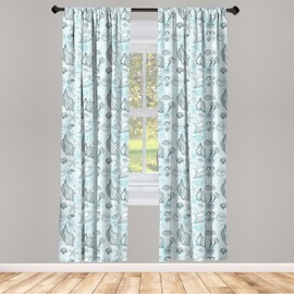 Lunarable Pale Blue Window Curtains, Grunge Sea Underwater Life Shells Starfishes Sketchy Maritime Art, Lightweight Decor 2-Panel Set with Rod Pocket, Pair of - 28" x 95", Blue Teal