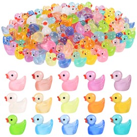 CozyWhimsy Luminous Mini Resin Ducks, 15 Colors, 300 Pack Tiny Duckies, 0.6 x 0.6 x 0.4 inches (300 Pieces)