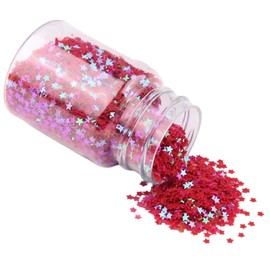 1 Bottle Iridescent Holographic Star Sequins 3mm Glitter Star Sequins for DIY Crafts Nail Art, Red