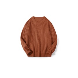 Zeagoo Knitted Sweaters for Women 2024 Vintage Cable Knit Fisherman Crew Neck Sweaters Long Sleeve Casual Fall Outfits Caramel