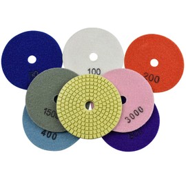 Konfor Diamond Polishing Wet Pads 4 Inch for Sanding Stone Marble Granite Countertop 7 Pieces Set Mixed Grit 50-3000