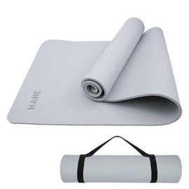 HAHE Non Slip Yoga Mat Thick (8MM,0.31"), POE Material High Rebound,Durable & Sweat Absorbent, for All Yoga Styles, Pilates & Home Floor Workouts (72" x 24") with Carrying Strap (Moon Shadow Grey)