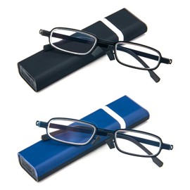 MMOWW 2 Pack Reading Glasses for Men and Women,Small Lightweight Computer Readers with Portable Case (Black+blue,+2.0)