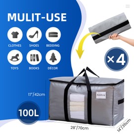 TAILI Extra Large Moving Bags, 4 Pack Silver Heavy Duty Totes For Storage with Visible Window, Wrap Around Handles, Space Saving Storage Bags for Moving Supplies, Alternative to Moving Boxes