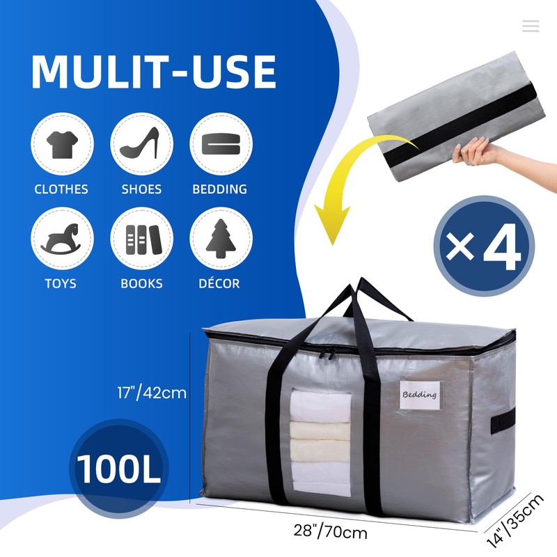 TAILI Extra Large Moving Bags, 4 Pack Silver Heavy Duty