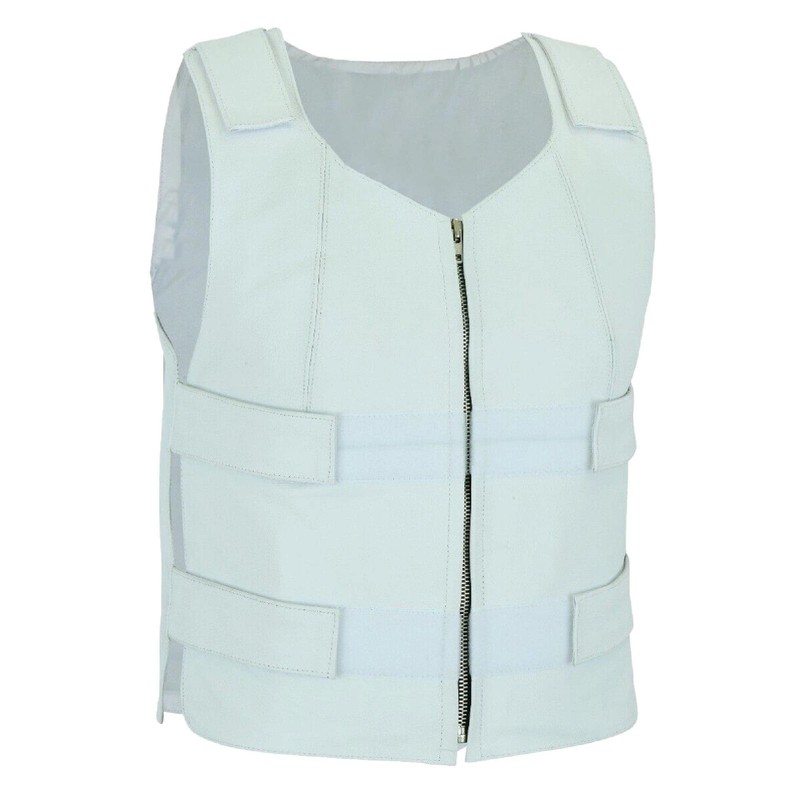 White Women Bullet Proof style Leather Motorcycle Vest for bikers