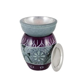 NKlaus 7.5 x 10 cm Incense Burner Soapstone Tendrils Red Grey with Strainer and Metal Bowl 15728