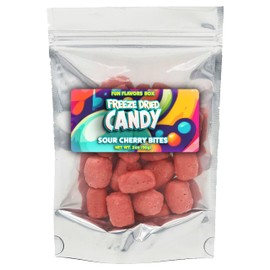 Fun Flavors Box Freeze Dried Candy, Freeze Dried Sour Cherry Bites, Unique, Exotic Crunch Snack Treats, Party Favor Gift Idea – 2 oz