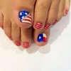24pcs 4th of July Press on Toenails Short Square American Flag Fake Toe Nails with Rhinestones Design Independence Day Star False Toenails Fourth of July Full Cover Stick on Nails for Women Holiday