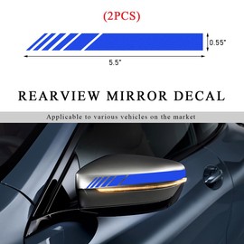 KVAEY 2 PCS Car Rear View Mirror Stickers, Automotive Anti-Collision Side Mirror Stripes Decals, Side Rear View Mirror Reflective Graphics for Vehicle, Exterior Car Accessories (Blue)