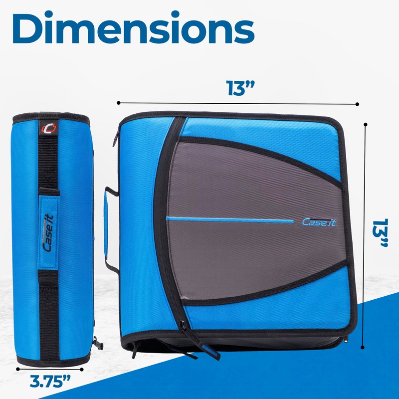 Case-it Mighty Zip Tab Zipper Binder, 3" O-Ring with 5-Color