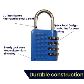 Dapetz ® 4-Digit Combination Padlock, Resettable Locker Padlock, Weatherproof Outdoor Combo Lock, Security Lock for School Gym Locker, Cabinet, Garage, Gate, Shed, Fence, Garage Door Blue