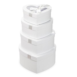 Oairse Heart Shaped Boxes for Flower Arrangements White Heart Boxes for Flowers Set of 4 Nesting Gift Boxes with Clear Lids for Present, Valentine's Day, Mother's Day, Bridesmaid, Proposal, Wedding,