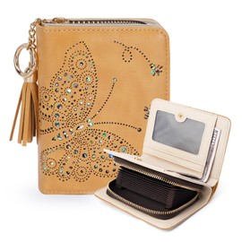 KITEVIUN Small Wallet for Women RFID Blocking Slim Bifold Wallet Butterfly Design Credit Card Holder Womens Wallet with Zipper Coin Purse-Yellow