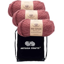 Lion Brand Knitting Yarn Re-Spun Thick & Quick Yarn Dark Cherry 843-114 (3-Skeins) Same Dye Lot Weight S Bulky #6 Soft 100% Recycled Polyester with Knitting Project Bag