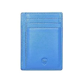 ALLEN & MATE Leather Card Holder Slim Wallet RFID Blocking Minimalist Wallet Credit Card Holder for Cards and Banknotes, L. Blue, Minimal