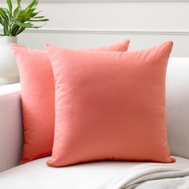 Encasa XO Cotton Throw Pillow Covers Set of 2 I 16x16 in (40x40 cm) - Coral I No Insert I Plain Square Pillowcases I Machine Washable | Indoor Use Only