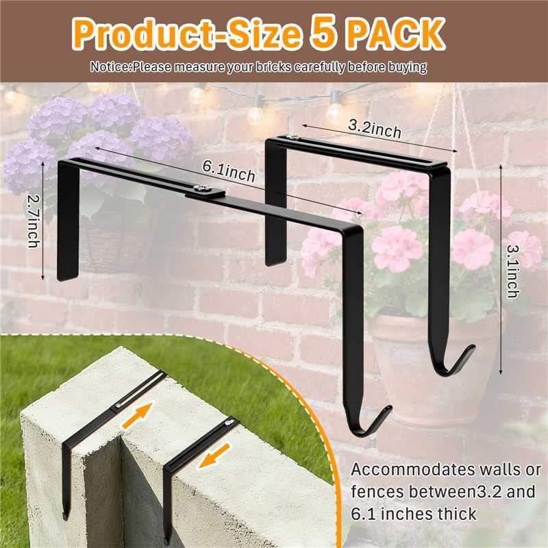 Adjustable Outdoor Light Hooks, 5pcs No Drill Metal Hangers for