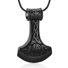 VCCWYQK Mjolnir Thor Hammer Cremation Jewellery for Ashes for Women Men Stainless Steel Celtic Knot Urn Necklace Pendant for Ashes Holder Keepsake, Stainless Steel