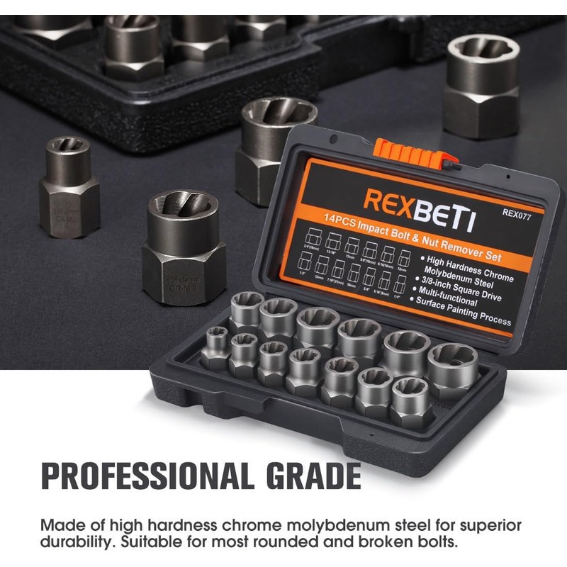 REXBETI Impact Bolt & Nut Remover Set, 13+1 Pieces Bolt
