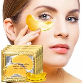 Parches para Ojos, 10 Pares, Máscaras de Colágeno de 24K, Mascarilla Contorno de Ojos, Antienvejecimiento, Hidratante, con Ácido Hialurónico y Vitamina C