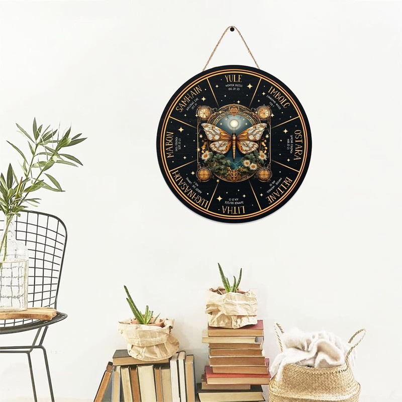 RIVEENY Wheel Of The Year Wall Hanging，12"Sabbats Pagan Witch Sign,