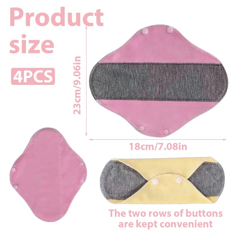 OYZOQ 4 Stück Waschbare Slipeinlagen,Graphenmaterialien Waschbar Damenbinden für Menstruation, Auslaufsicheres