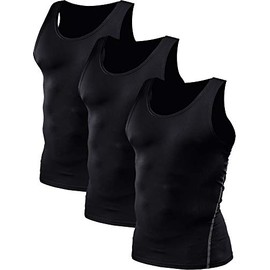 Neleus Men's Athletic 3 Pack Compression Under Base Layer Sport Tank Top,Black,XS