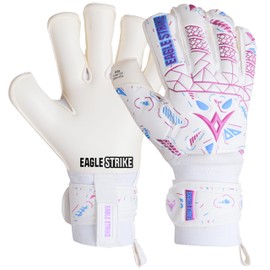 Eagle Strike Soccer Goalie Gloves - Fingers Protection, Sizes 5 to 11, 4mm German Giga Latex Pro-Level Gloves (White, Pink & Blue, 8)