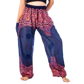 LOFBAZ Palazzo Pants for Women Harem Yoga Maternity Joggers Pajama Hippie Boho Travel Lounge Clothing Bohemian Beach Rose 1 Dark Blue XXL