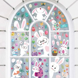 126 PCS Easter Window Cling Stickers, Cute Eggs Bunny Carrot Clings for Easter and Spring Window Decoration (9 Sheets)