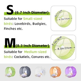 Bird Wheel Toy, Silent Parrot Exercise Wheel Interactive Rotating Toy for Small Medium Birds - Parakeets Cockatiels Conures Lovebirds Finches - Bird Cage Enrichment Accessory (L (8.3''D),Clear)