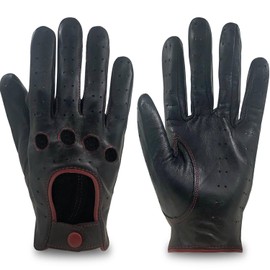 ZLUXURQ Women's Retro Soft Thin Excellent Lambskin Leather Quality Touchscreen Driving Gloves, Noir Et Rouge (100% Cuir De Chèvre/Écran Tactile)