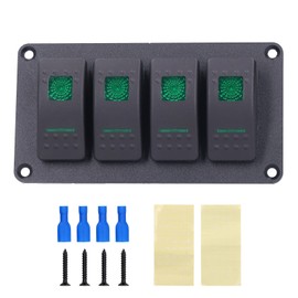 4 Gang Rocker Switch Panel LED Backlight 5‑Pin Overheat Protection for 12V/24V Vehicle Marine Yacht BoatGreen Light