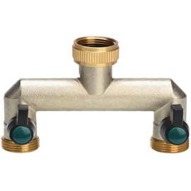 Photener 2 Way Water Distributor, Brass 2 Way Splitter with 2 Leak-Free Ball Valves, 3/4 Inch Female Thread to 2 Way 3/4 Inch Male Thread for Regulating and Shutting Water Flow