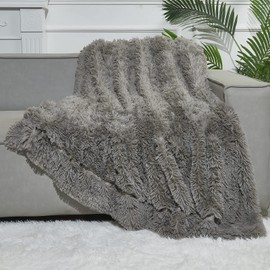 GONAAP Fuzzy Faux Fur Throw Blanket Twin Size Light Grey Super Soft Cozy Plush Fuzzy Shaggy Blanket for Couch Sofa Bed (Light Grey, Twin(60"x80"))