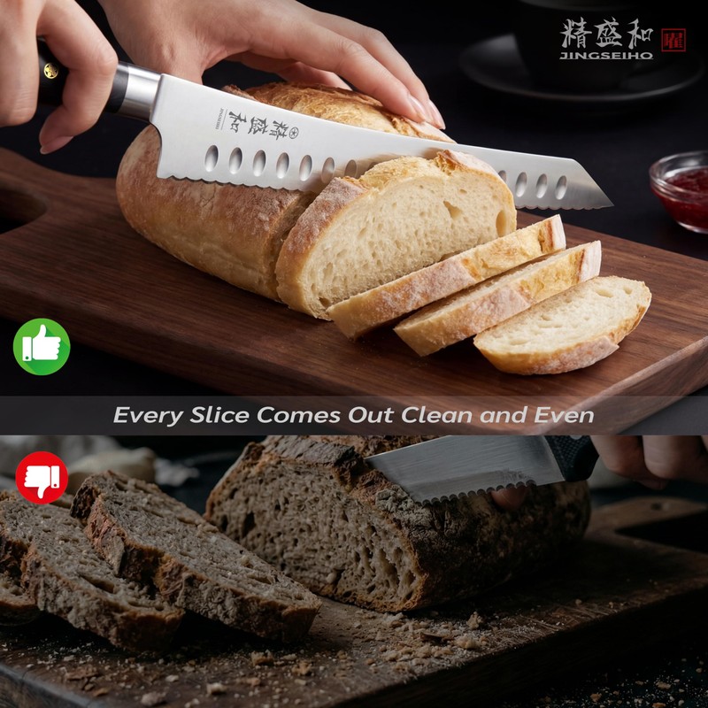 Jingseiho Bread Knife for Homemade Bread,Serrated Blade 10 in with