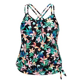 Holipick Plus Size Tankini Tops for Women Blouson Tummy Control Swim top Loose Fit Bathing Suit Top No Bottom, Black Floral, 18 Plus