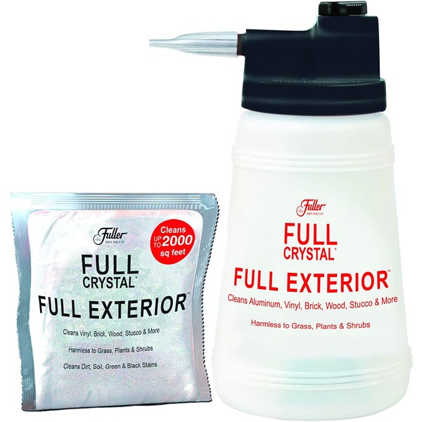 Full Exterior Kit - Bottle, Lid with Hose Attachment and One 4 oz. Crystal Powder Outdoor Cleaner - Non-Toxic, No Scrub, No Rinse Cleaning Kit - Shipped Product Packaging May Vary