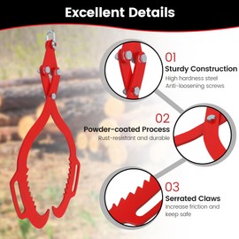 Toriexon Log Tongs 18 inch 2 Serrated Claw, Eagle Claw Design Log Grapple, Heavy Duty Logging Tongs 772 Pounds Lifting Capacity for Trucks, ATVs, Tractors, Forklifts