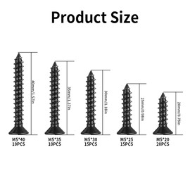 Pack of 350 M3 M4 M5 Self-Tapping Screws, Wood Screws Assortment, Tapping Screws Hex Socket Screws, Pan Head Black Screws Set for Reparatu Wood Furniture Plastic (350)