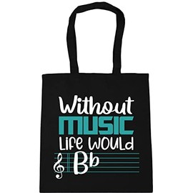 Hippowarehouse Life Without Music Would B Flat pun Tote Shopping Gym Beach Bag 42cm x38cm, 10 litres