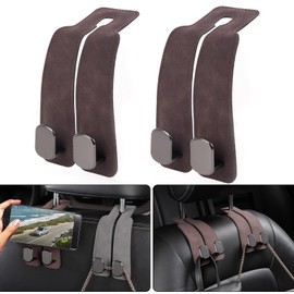 MUTEKI Car Seat Double Hooks, Set of 2, Car Storage Hooks, Headrest, Hooks, Car/Double-ended Hooks, PU Leather, Strong Load Capacity, For Shopping and Luggage Hanging, Front and Rear (Brown)