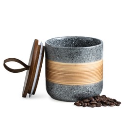 Miamolo Ceramic Jar with Lid, Coffee Container Kitchen Food Storage Jars for Spice Sugar Tea Bag, Stackable Decorative Jars for Countertop, Grey & 18oz