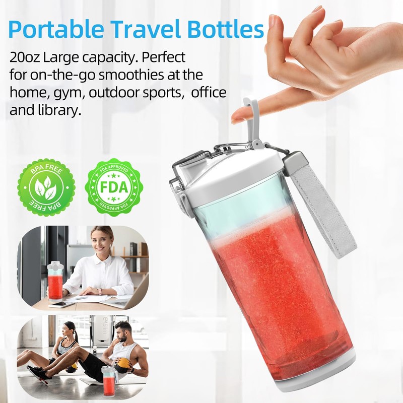 DENOKIN Portable Blender 20oz Vessel, Cordless Personal Size Blender for