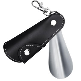 Senbers Metal Shoe Horn for kids 4.4 Inch - Shoehorn Key Chain Mini Shoe Horn Leather Stainless Steel Shoe Horn Travel Size for Women Kids Man(Black)