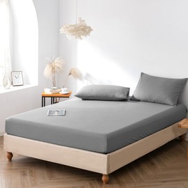 Good Nite Fitted Sheet Bed Sheets Double 25CM Extra Deep Pocket Soft and Breathable Machine Washable Fitted Bedding Sheets (Dark Gray, Double)